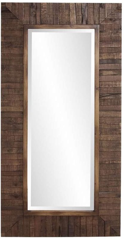 Photo 1 of Howard Elliot Timberlane Rustic Rectangular Wall Mirror, Walnut Finished Natural Wood Frame Accent Mirror with Beveled Effect, Stylish Decorative Mirrors for Home, 24 x 48
