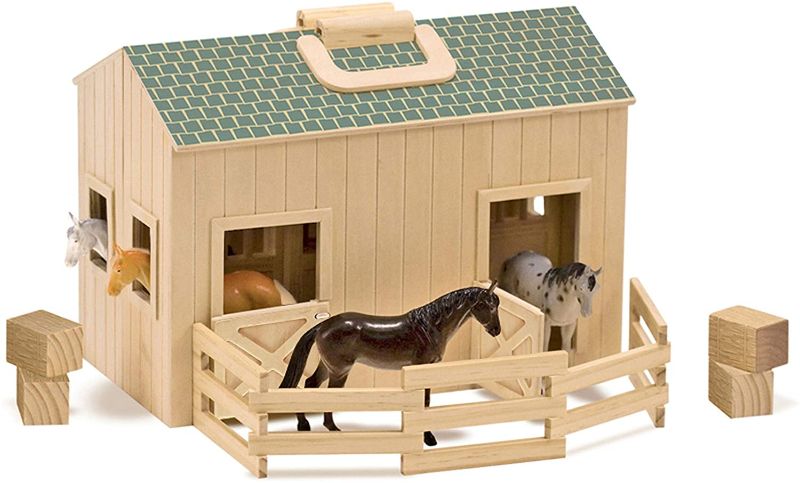 Photo 1 of Melissa & Doug Fold and Go Wooden Horse Stable Dollhouse With Handle and Toy Horses (11 pcs)
