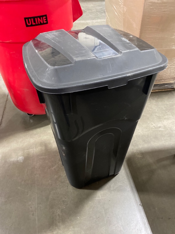 Photo 1 of Blue Hawk 32-Gallon Black Plastic Wheeled Trash Can with Lid