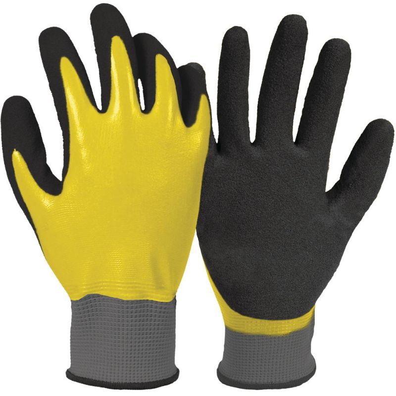 Photo 1 of FIRM GRIP Water Resistant Medium Yellow and Black Nitrile Dipped Gloves (1-Pair), Yellow/Black
