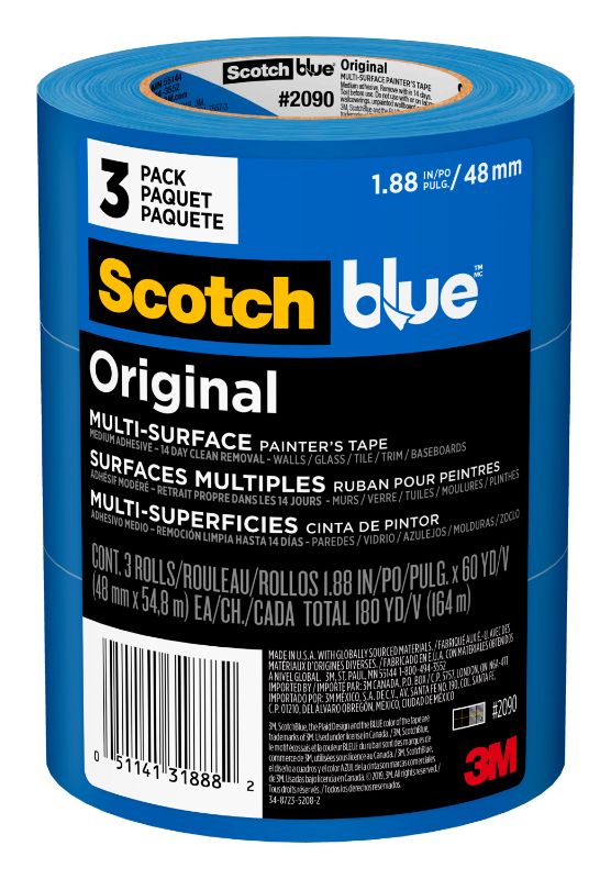 Photo 1 of 3M 1.88 in. X 60 Yd. (48 Mm X 54.8 M) Original Multi-Surface Painter's Tape (3 Rolls/Pack), Blue

