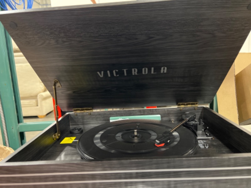 Photo 3 of Victrola Nostalgic 6-in-1 Bluetooth Record Player & Multimedia Center with Built-in Speakers - 3-Speed Turntable, CD & Cassette Player, AM/FM Radio | Wireless Music Streaming | Grey

