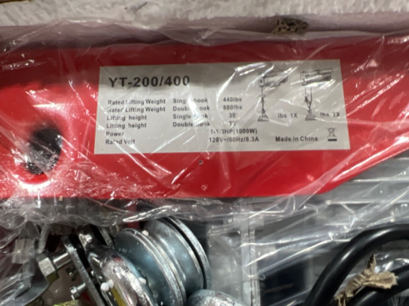 Photo 4 of AC-DK 880 lbs Lift Electric Hoist with Crane Remote Control Power System, 110V Overhead Crane Garage Ceiling Pulley Winch, Zinc-Plated Steel Wire and w/Straps 