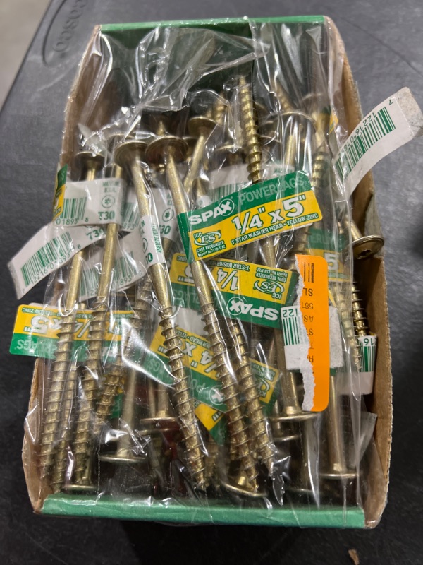 Photo 1 of Box of SPAX 1/4 in. x 5 in. Torx Powerlag T-Star Drive Washer Head Yellow Zinc Coated L