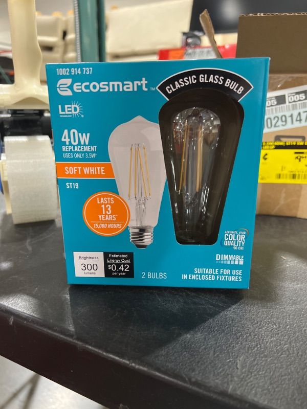 Photo 2 of 40-Watt Equivalent ST19 Dimmable Clear Glass Filament Vintage Edison LED Light Bulb Soft White (2-Pack)