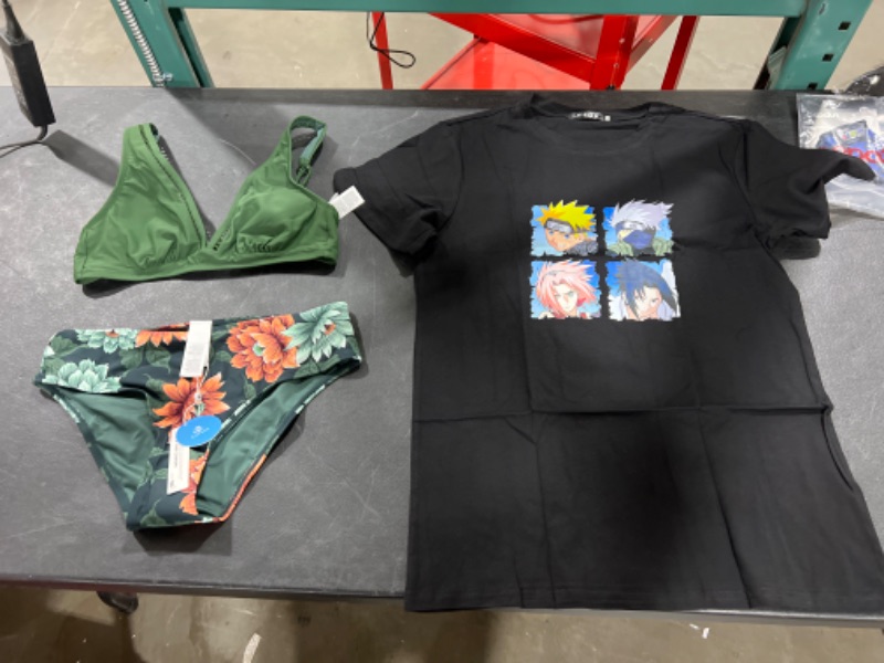 Photo 1 of Generic Brand Women's Black Short Sleeve Anime Shirt and  2 piece Bathing Suit, Size  Medium