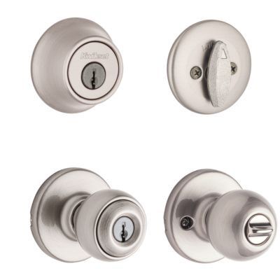 Photo 1 of  Kwikset 690 Polo Keyed Entry Knob And Sgl Cyl Deadbolt Combo Pack In Satin Nickel