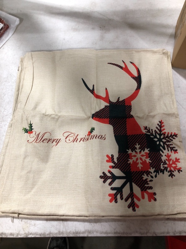 Photo 1 of 18 X 18 INCH CHRISTMAS THROW PILLOW COVERS. VARIOUS DESIGNS. BURLAP STYLE. PACK OF 4.