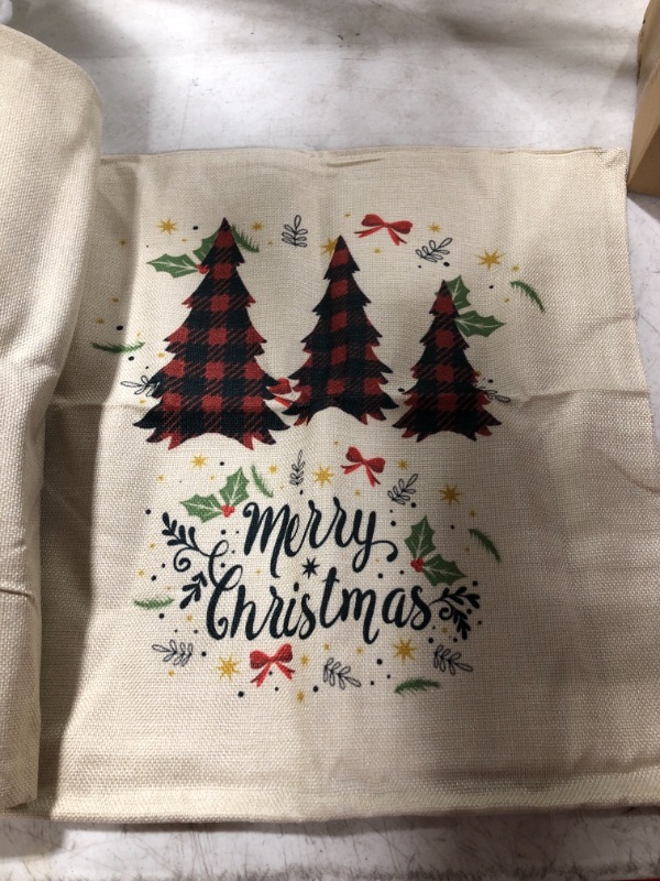 Photo 3 of 18 X 18 INCH CHRISTMAS THROW PILLOW COVERS. VARIOUS DESIGNS. BURLAP STYLE. PACK OF 4.