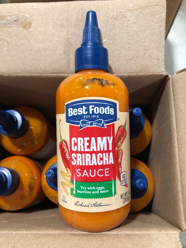 Photo 2 of Best Foods Spread and Dressing For Burgers, Salads, Sandwiches and more Creamy Sriracha Squeeze Bottle 9 Fl Oz
LOT OF 2 CASES. BEST BY FEB 2022.