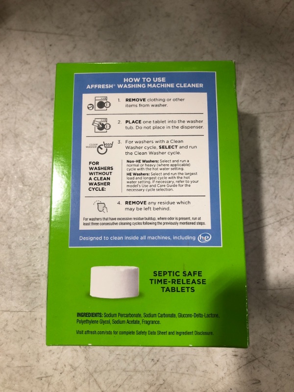 Photo 1 of Affresh Washing Machine Cleaner, Cleans Front Load and Top Load Washers, Including HE, 6 Tablets
