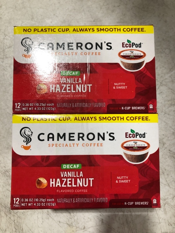 Photo 2 of Cameron's Coffee Single Serve Pods, Flavored, Vanilla Hazelnut, 12 Count LOT OF 2 BOXES. BEST BY FEB 2022.
