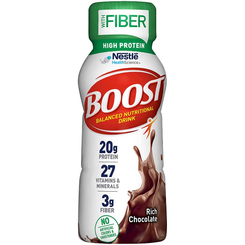 Photo 1 of BOOST High Protein with Fiber Complete Nutritional Drink, Rich Chocolate, 8 fl oz Bottle, 24 Pack
BEST BY SEP. 2022