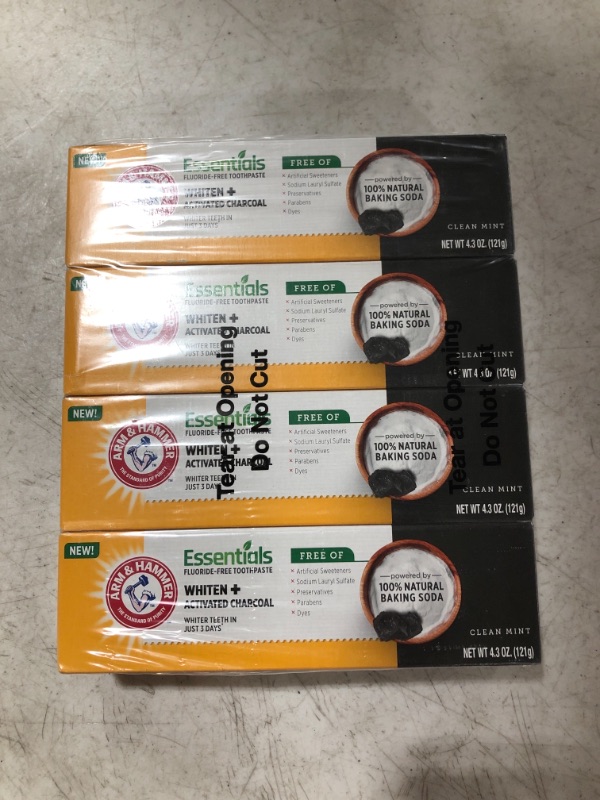 Photo 3 of Arm & Hammer Essentials FluorideFree Toothpaste Whiten + Activated Charcoal4 Pack of 4.3oz Tubes Clean 100 Natural Baking Soda, Mint, 17.2 Ounce
