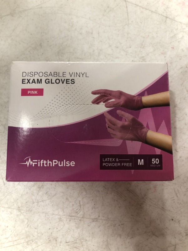 Photo 2 of Pink Vinyl Disposable Gloves Medium 50 Pack - Latex Free, Powder Free Medical Exam Gloves - Surgical, Home, Cleaning, and Food Gloves - 3 Mil Thickness
