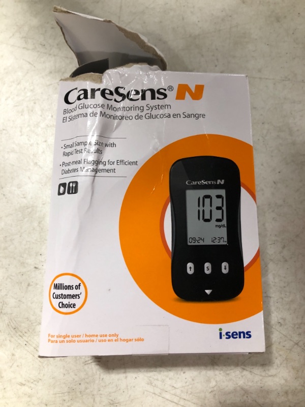 Photo 1 of Blood Glucose Monitor Kit (Auto-Coding), CareSens N Diabetes Testing Kit with 1 Glucose Meter, 100 Glucose Test Strips, 1 Control Solution, 1 Lancing Device, 100 Lancets (30G), 1 Case
