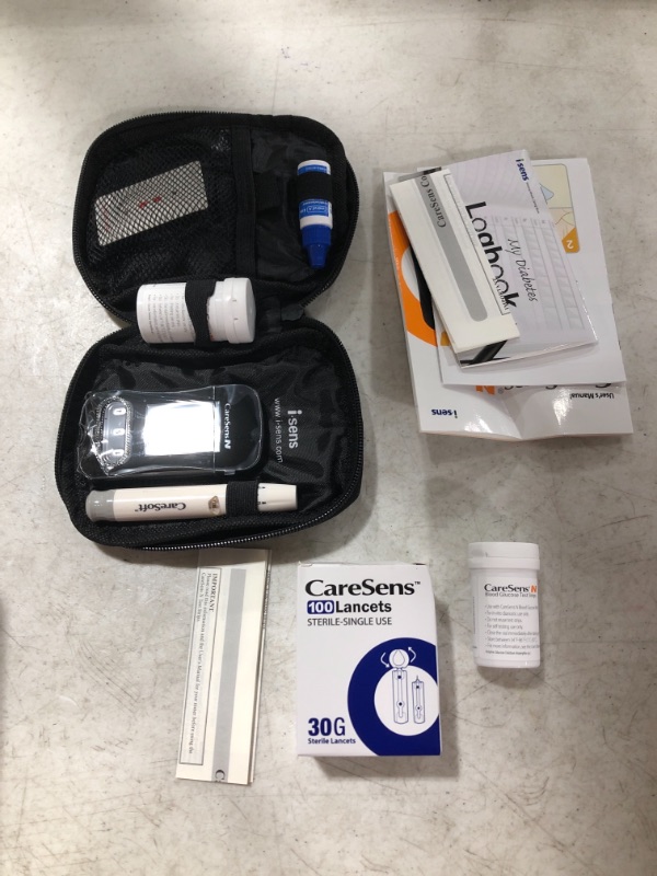 Photo 1 of Blood Glucose Monitor Kit (Auto-Coding), CareSens N Diabetes Testing Kit with 1 Glucose Meter, 100 Glucose Test Strips, 1 Control Solution, 1 Lancing Device, 100 Lancets (30G), 1 Case
