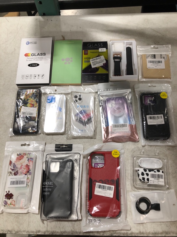 Photo 1 of VARIOUS SMART DEVICE ACCESSORIES, LOT OF 15 ITEMS. CASES, WATCH BAND, TEMPERED GLASS. MAKES/MODELS VARY.