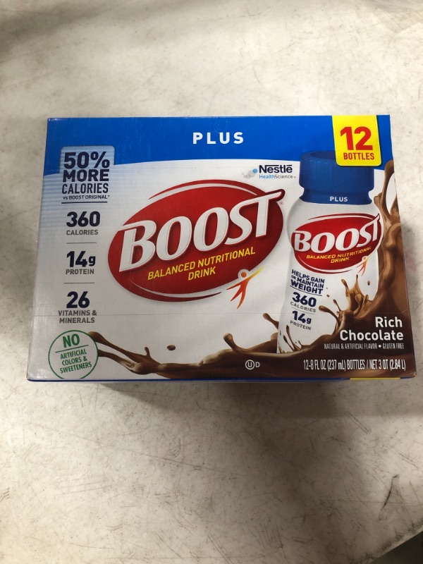 Photo 2 of BOOST Plus Complete Nutritional Drink, Rich Chocolate, 8 Ounce Bottle (Pack of 12)
