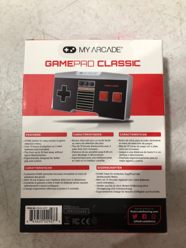 Photo 3 of My Arcade GamePad Classic - Wireless Game Controller - Compatible with Nintendo NES Classic Edition, Wii, Wii U - Adapter Included - 30 Feet Range - Home Button - Battery Powered - Ergonomic Design
