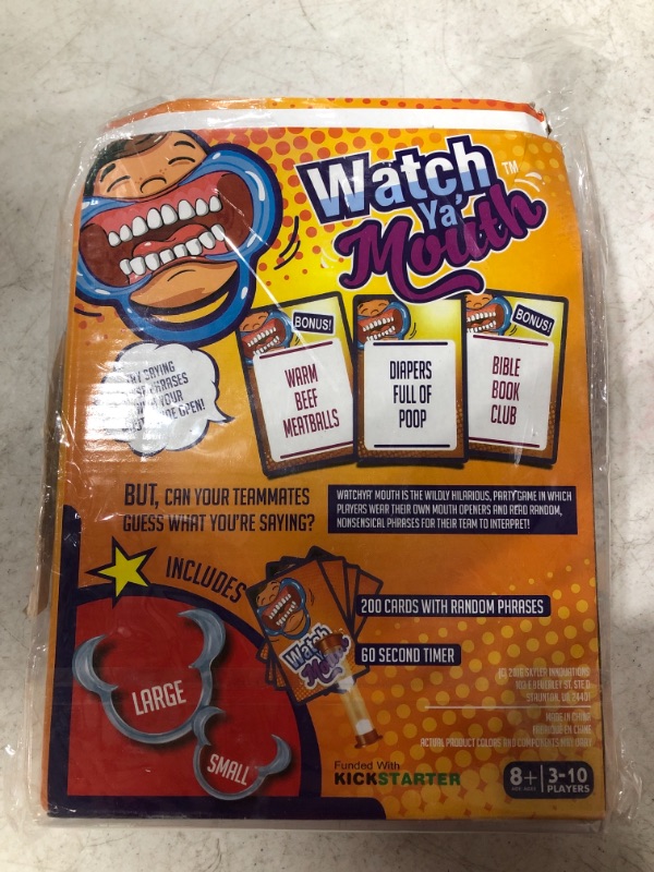 Photo 3 of Watch Ya' Mouth Family Edition - The Authentic, Hilarious, Mouthguard Party Card Game
BOX DAMAGE.
