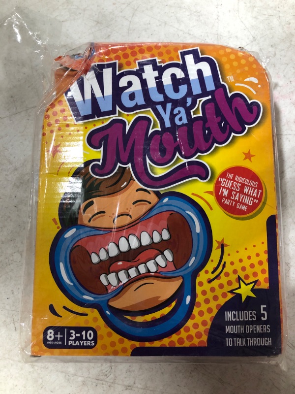 Photo 2 of Watch Ya' Mouth Family Edition - The Authentic, Hilarious, Mouthguard Party Card Game
BOX DAMAGE.
