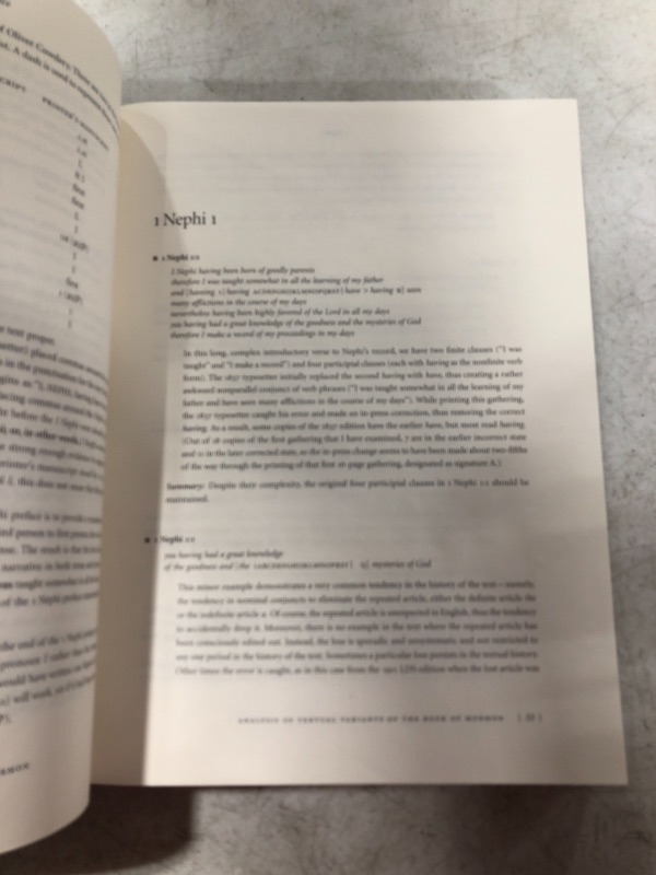 Photo 4 of Analysis of Textual Variants of the Book of Mormon: Part 1 - 1 Nephi 1-2 Nephi 10 (Critical Text of the Book of Mormon) Hardcover – January 1, 2005
