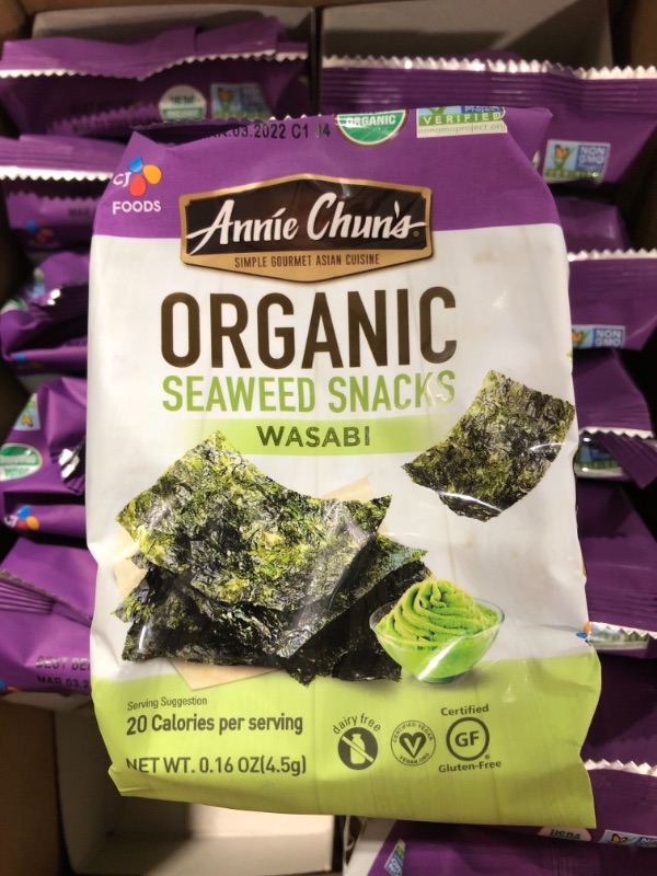 Photo 2 of ANNIE CHUN'S, Seaweed Snk, Og2, Wasabi, Pack of 12, Size .16 OZ, (Gluten Free GMO Free Vegan 95%+ Organic)
