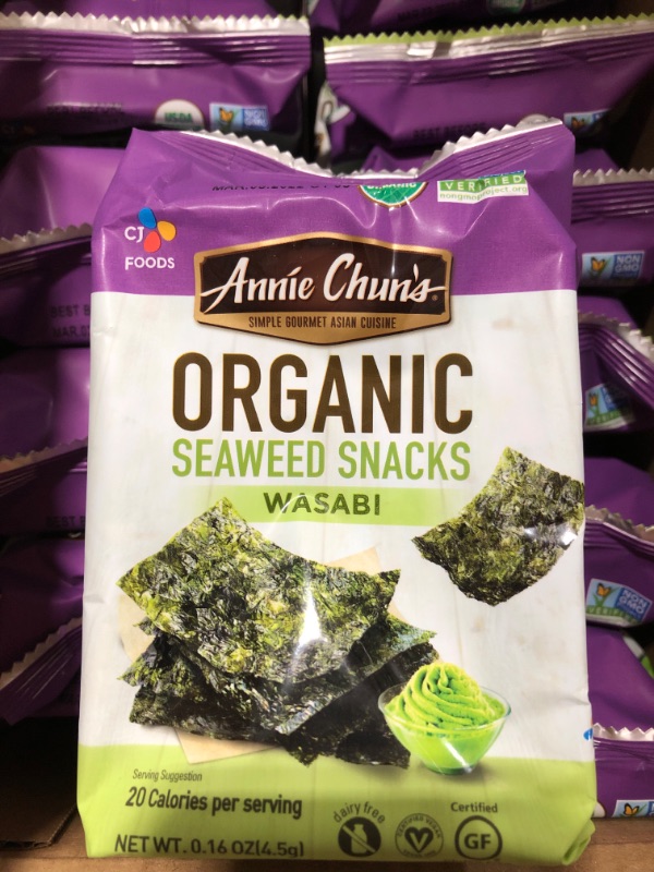 Photo 2 of ANNIE CHUN'S, Seaweed Snk, Og2, Wasabi, Pack of 12, Size .16 OZ, (Gluten Free GMO Free Vegan 95%+ Organic)
