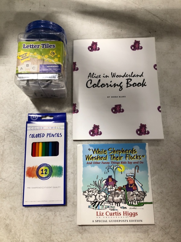 Photo 1 of CHILDREN'S EDUCATIONAL ITEMS, LOT OF 4. COLORING BOOK, PENCILS, LETTERS, BOOK.