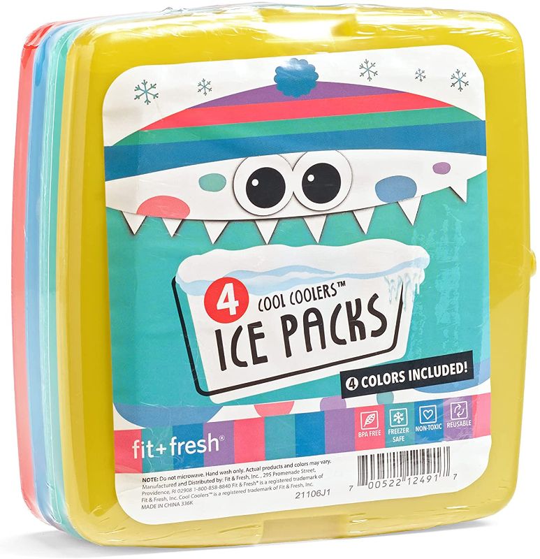 Photo 1 of Fit & Fresh Cool Slim Reusable Ice Packs Boxes, Lunch Bags and Coolers, Set of 4, Multicolored, 4 Pack
