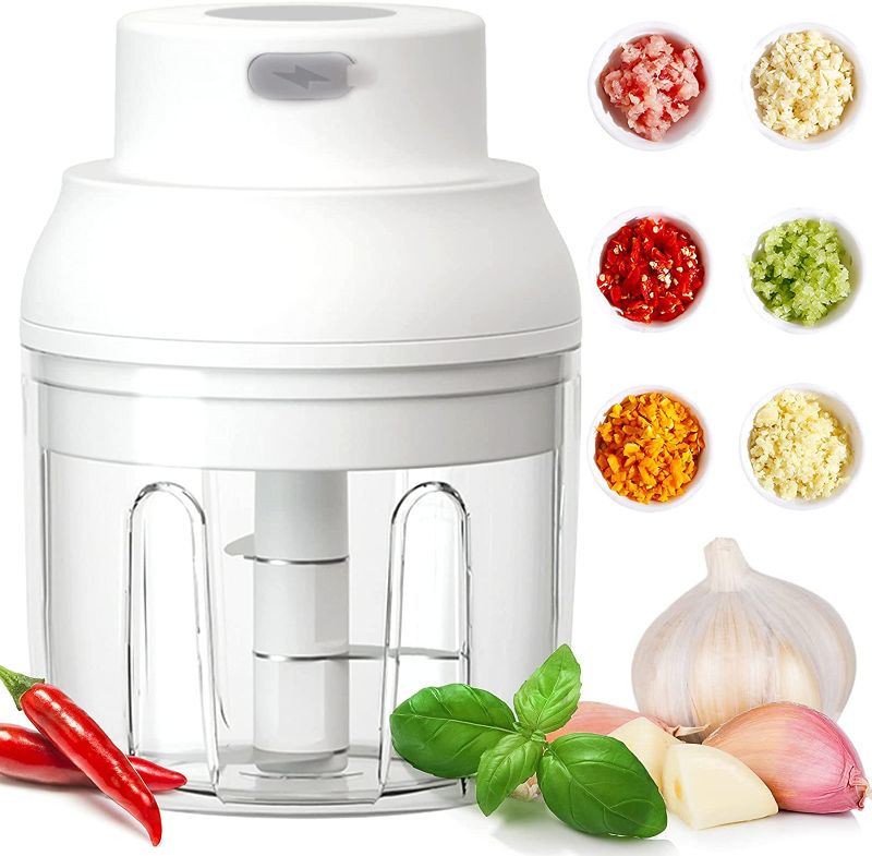 Photo 1 of Freshtour Electric Garlic Chopper Portable Mini Food Processor Waterproof Blender For Vegetable Meat Baby Food USB Charging Mincer BPA Free Easy To Clean White 250ml
