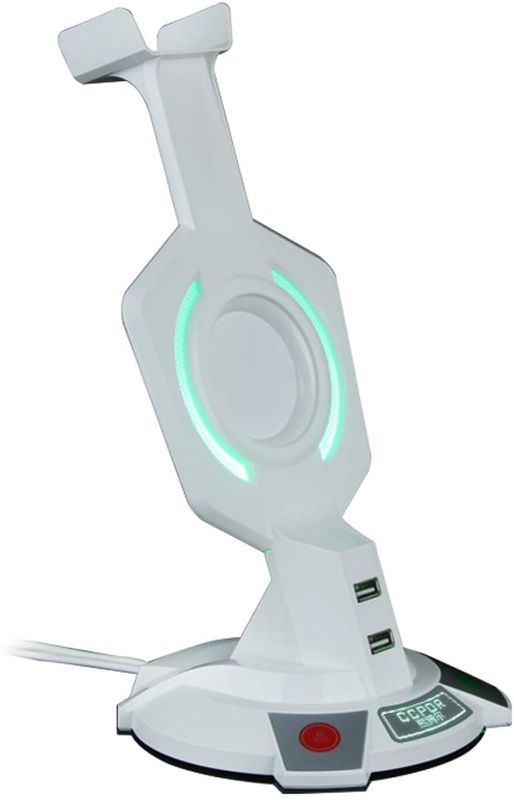 Photo 1 of CCPOR Computer Power Switch,Headset Stand,Dual USB Ports,Color LED,Integrated Professional Gaming peripherals.,White,R-008
