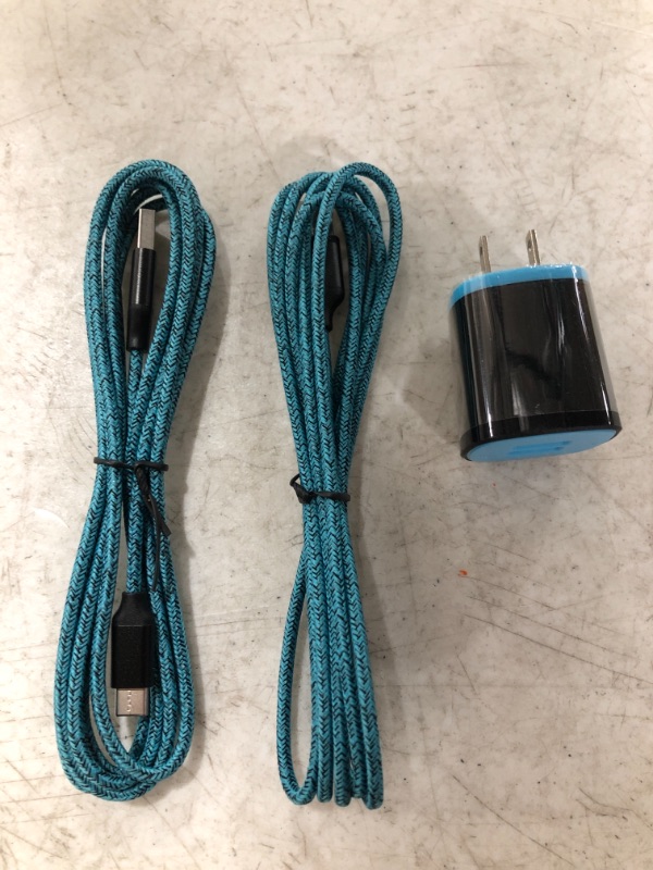 Photo 1 of TYPE C CHARGING CABLES AND PLUG. BLUE. 3 ITEMS.