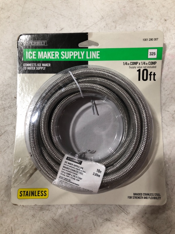 Photo 1 of EVERBILT ICE MAKER SUPPLY LINE. 10FT. 1/4 INCH COMP. OPEN PACKAGE.