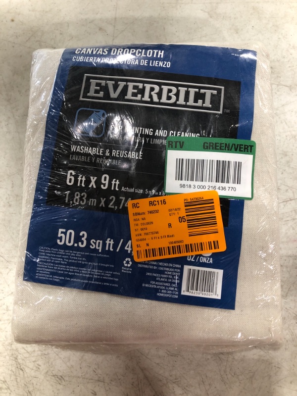 Photo 1 of EVERBILT MCANVAS DROP CLOTH, 6FT. X 9FT., WASHABLE.