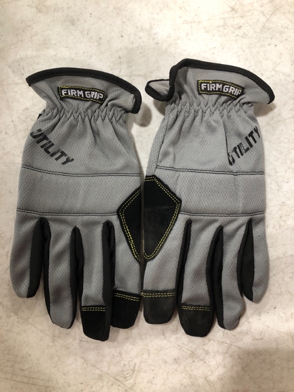 Photo 1 of FIRM GRIP UTILITY WORK GLOVES. GREY/BLACK. SIZE LARGE.