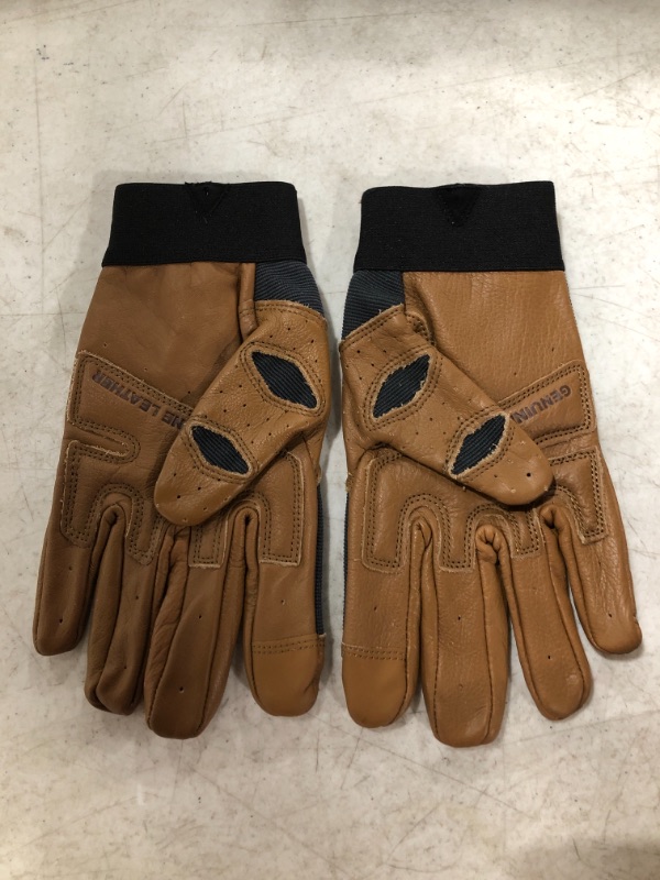 Photo 2 of FIRM GRIP LEATHER WORK GLOVES, SIZE MEDIUM. BROWN/BLACK.