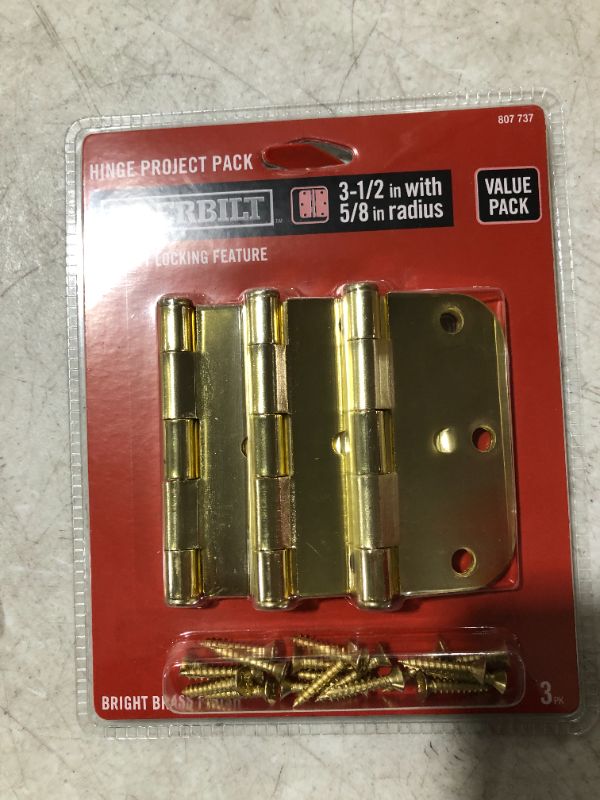 Photo 2 of 3-1/2 in. Bright Brass 5/8 in. Radius Security Door Hinges 3-Pack
