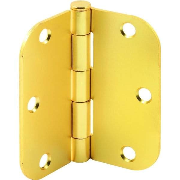 Photo 1 of 3-1/2 in. Bright Brass 5/8 in. Radius Security Door Hinges 3-Pack
