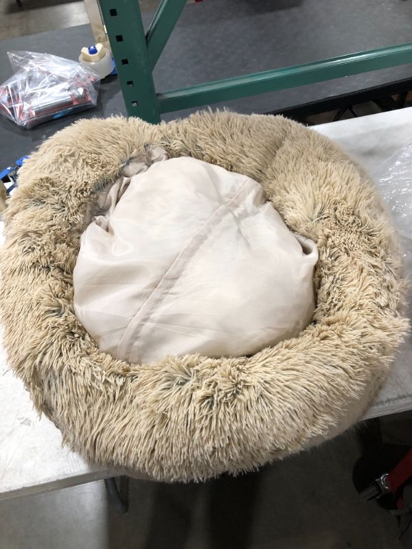 Photo 2 of Calming Dog Bed for Cats and Dogs Donut Bed Round Cushion Bed Puppy Dog Washable Plush Soft Donut Shape Bed Orthopedic Calming Fuzzy Bed