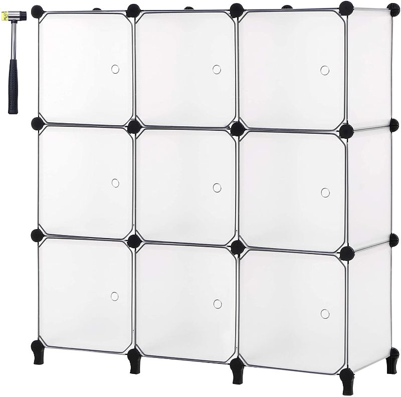 Photo 1 of ANWBROAD Cube Storage Organizer with Doors 9-Cube DIY Modular Closet Cabinet Plastic Clothes Units Organizer Bookshelf for Bedroom Home Room Office 36.8"x12.4"x49.8" White 