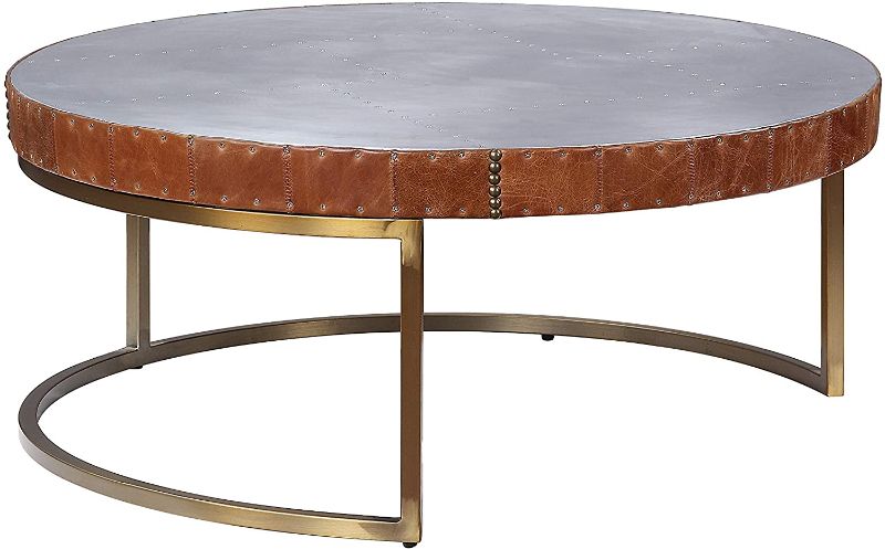 Photo 1 of ACME Tamas Coffee Table (Large) - - Aluminum & Cocoa Top Grain Leather