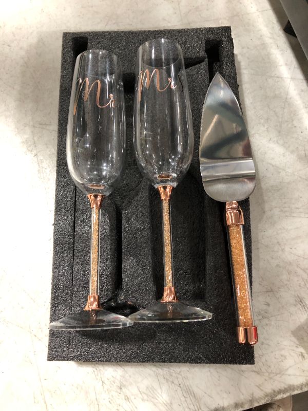 Photo 1 of 3 Mr. and Mrs. Wine Glass Set and Cake Cutter
