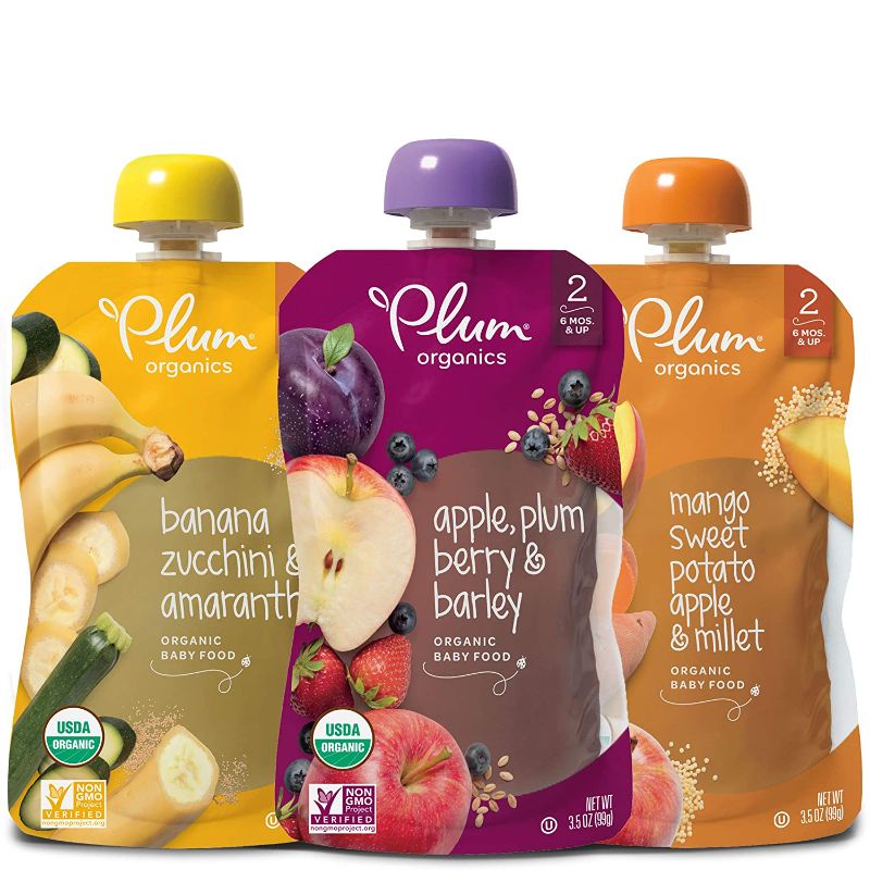 Photo 1 of Plum Organics Baby Food Pouch | Stage 2 | Fruit, Veggie and Grain Variety Pack | 3.5 Ounce | 18 Pack | Fresh Organic Food Squeeze | For Babies, Kids, Toddlers