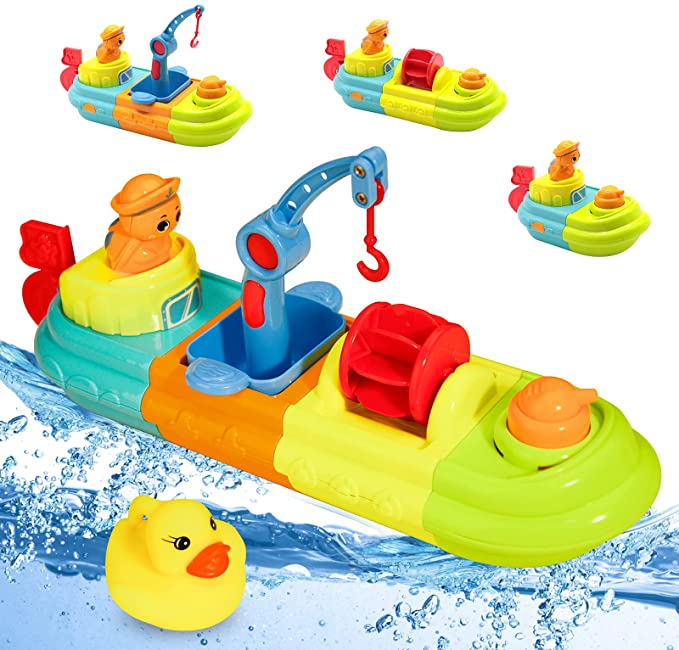 Photo 1 of HOMETTER Bath Toys for Toddlers 12-36 Months, Little Bath Ducky and Boat for 1 2 3 4 5 Year Old Kids, Fun Bathtub Toys