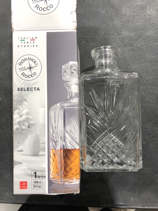 Photo 1 of Bormioli Rocco Selecta Collection Whiskey Decanter – Sophisticated 33.75oz Diamond Decanter With Starburst Detailing – For Whiskey, Bourbon, Scotch & Liquor