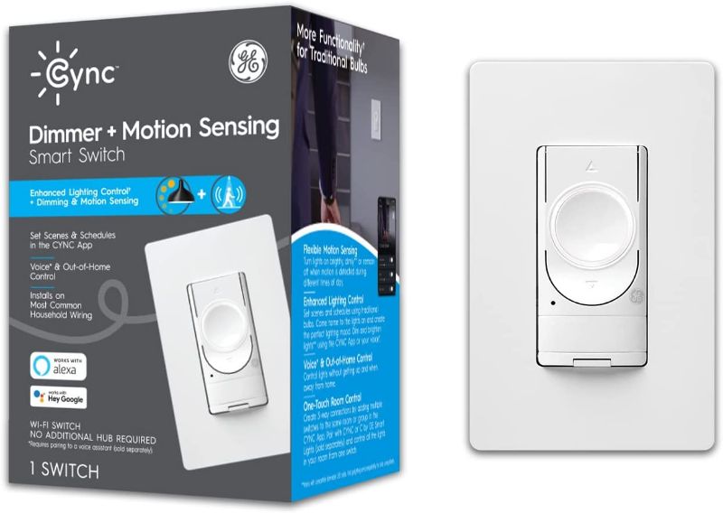 Photo 1 of C by GE 3-Wire Dimmer + Motion Sensing Smart Switch with Wi-Fi, No Neutral Wire Required, Compatible with Google Home + Alexa, 1-Pack (Packaging May Vary)
