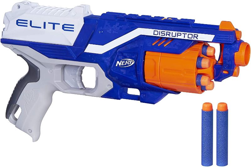 Photo 1 of Nerf Disruptor Elite Blaster -- 6-Dart Rotating Drum, Slam Fire, Includes 6 Official Nerf Elite Darts -- For Kids, Teens, Adults
