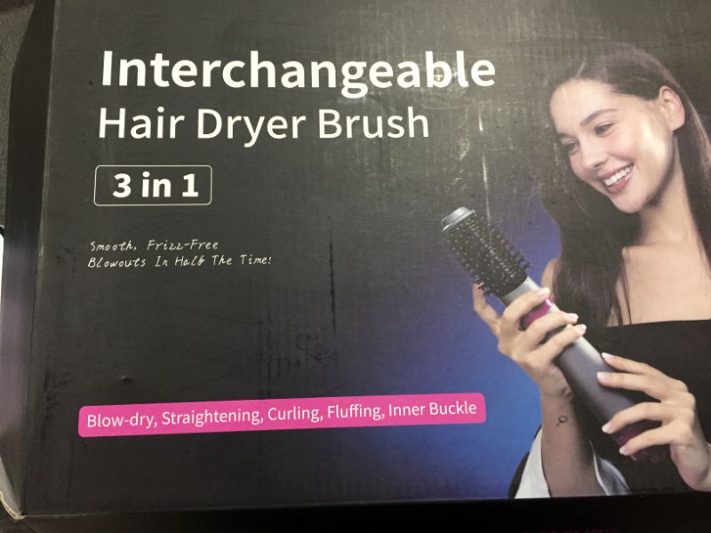 Photo 2 of Hot Air Brush, Hair Dryer Brush,Portable Interchangerable Hair Dryer & Volumizer,Ceramic Negative Ion Curling Straightening Dryer Brush 3 Brush Heads (Green)
